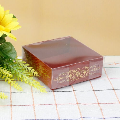 Desenli Altı Kırmızı Karton Üstü Asetat Kutu 8x8x3CM - 1