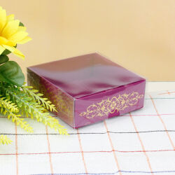 Desenli Altı Mor Karton Üstü Asetat Kutu 8x8x3CM - 1