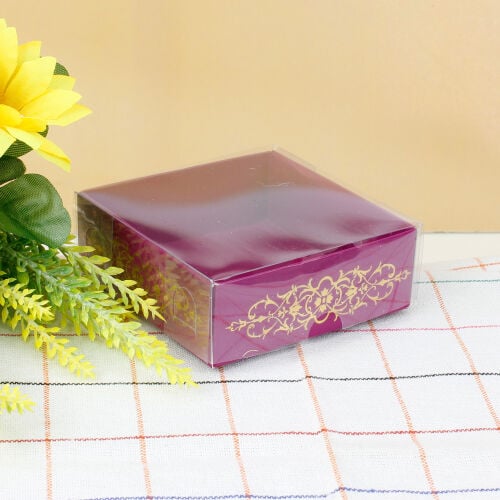 Desenli Altı Mor Karton Üstü Asetat Kutu 8x8x3CM - 1