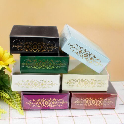 Desenli Altı Mor Karton Üstü Asetat Kutu 8x8x3CM - 2