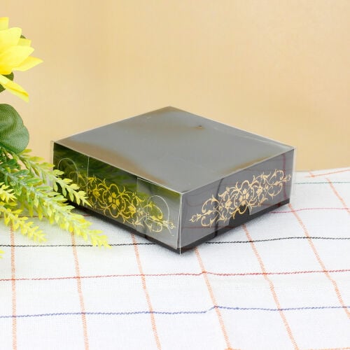Desenli Altı Siyah Karton Üstü Asetat Kutu 8x8x3CM - 1