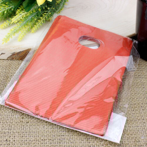 Desenli Hediyelik El Geçme Poşeti 17x25CM Kırmızı 50'li Paket - 2