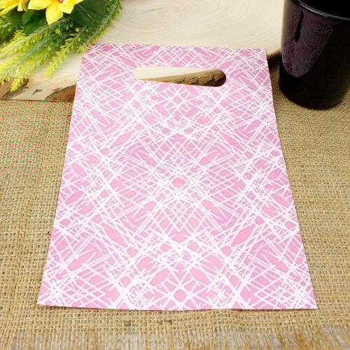 Desenli Hediyelik El Geçme Poşeti 17x25CM Pembe 50'li Paket - 1