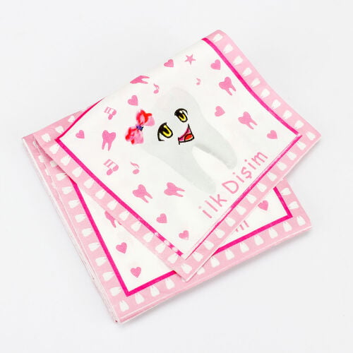 Diş Buğdayı İlk Dişim Peçete Pembe - 33 x 33 cm 20'Li Paket - Kare Dekor