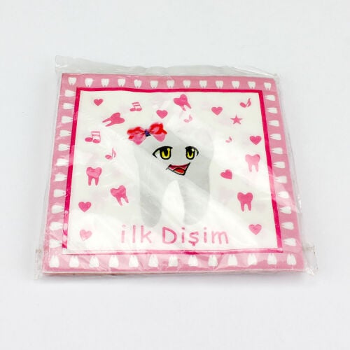 Diş Buğdayı İlk Dişim Peçete Pembe - 33 x 33 cm 20'Li Paket - Kare Dekor (1)
