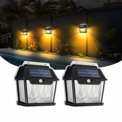 Dış Mekan Güneş Enerjili Işıklar,Su Geçirmez Yüksek Parlaklıklı Çift Led Ampul Hareket Sensörlü Duvar Lambası - 1