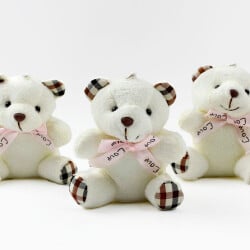 Ekose Desenli Peluş Ayıcık Anahtarlık Beyaz 12'li Paket - 1
