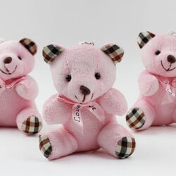 Ekose Desenli Peluş Ayıcık Anahtarlık Pembe 12'li Paket - 1