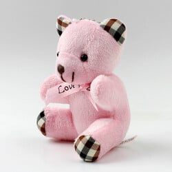 Ekose Desenli Peluş Ayıcık Anahtarlık Pembe 12'li Paket - 2