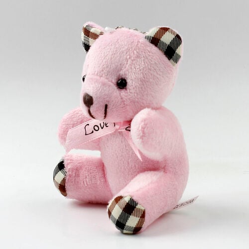 Ekose Desenli Peluş Ayıcık Anahtarlık Pembe 12'li Paket - 2