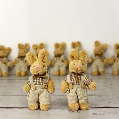 Ekose Elbiseli Peluş Tavşan Anahtarlık Erkek12'li Paket - 1