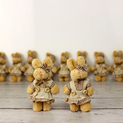 Ekose Elbiseli Peluş Tavşan Anahtarlık Kız 12'li Paket - 1