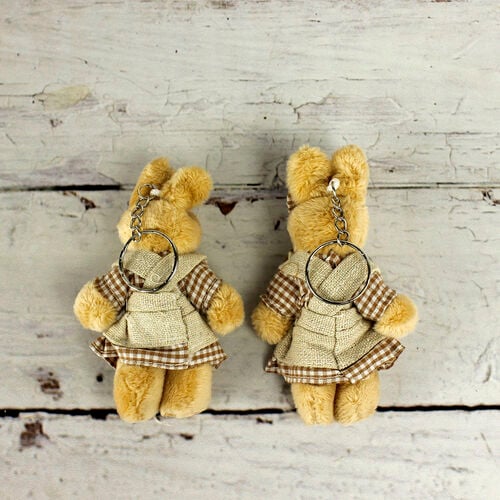 Ekose Elbiseli Peluş Tavşan Anahtarlık Kız 12'li Paket - 2