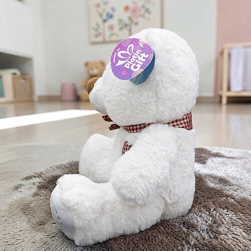 Ekose Fularlı Peluş Ayı Beyaz 28 cm - Toptanalim (1)