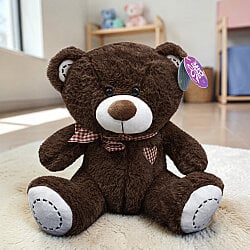  Ekose Fularlı Peluş Ayı Kahverengi 28 cm - 1