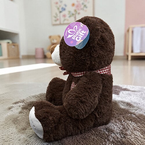  Ekose Fularlı Peluş Ayı Kahverengi 28 cm - Toptanalim (1)
