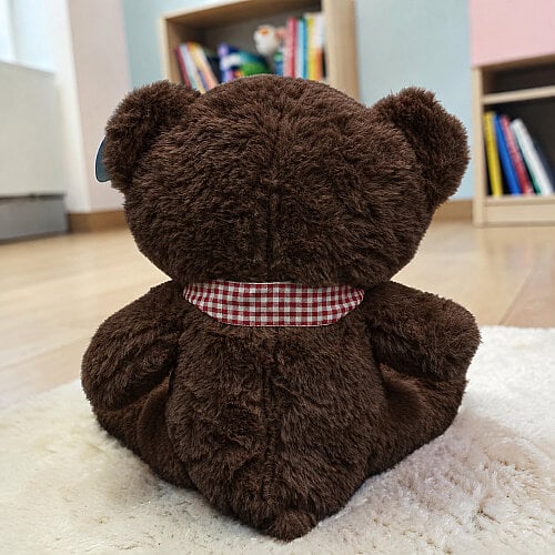  Ekose Fularlı Peluş Ayı Kahverengi 28 cm - 3