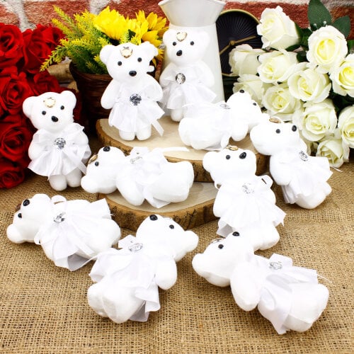 Beyaz Elbiseli Strafor Buket Ayıcık 12CM 10'lu paket - Toptanalim