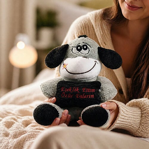 Esprili Özür Mesajlı Peluş Eşek Gri 20 cm - Toptanalim