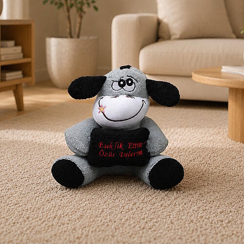 Esprili Özür Mesajlı Peluş Eşek Gri 20 cm - Toptanalim (1)