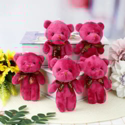 Fiyonklu Peluş Ayıcık Anahtarlık Bordo 12'li Paket - 1
