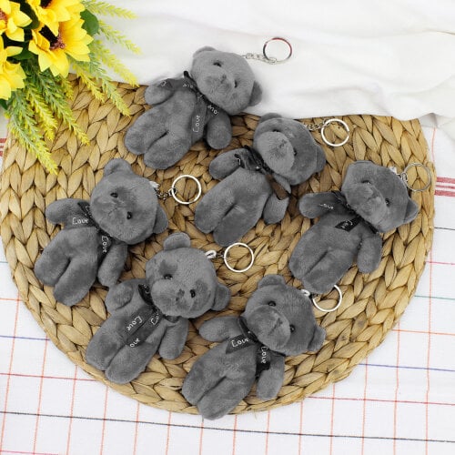 Fiyonklu Peluş Ayıcık Anahtarlık Gri 12'li Paket - 2