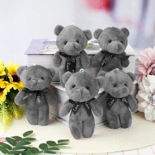 Fiyonklu Peluş Ayıcık Anahtarlık Gri 12'li Paket - 1
