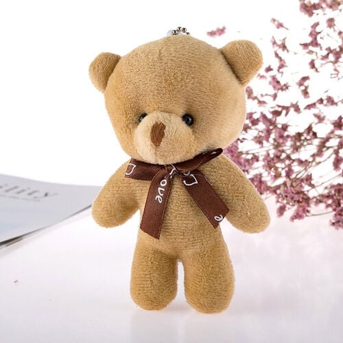 Fiyonklu Peluş Ayıcık Anahtarlık Kahverengi 12'li Paket - 2