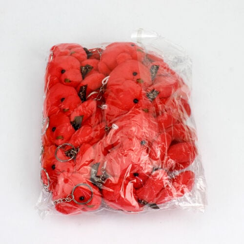 Fiyonklu Peluş Ayıcık Anahtarlık Kırmızı 12'li Paket - 3