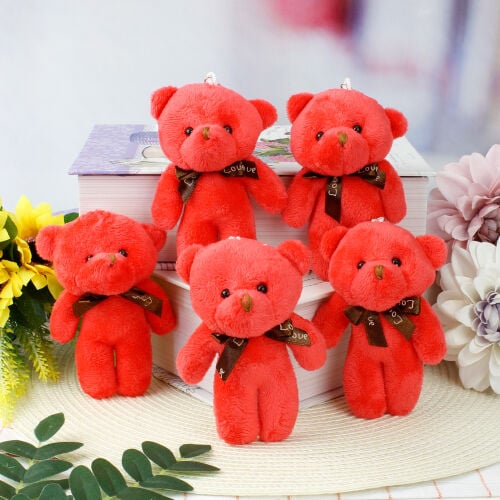 Fiyonklu Peluş Ayıcık Anahtarlık Kırmızı 12'li Paket - 1
