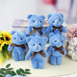 Fiyonklu Peluş Ayıcık Anahtarlık Koyu Mavi 12'li Paket - 1