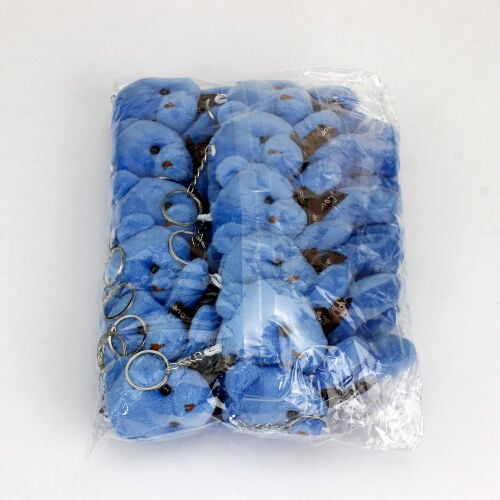 Fiyonklu Peluş Ayıcık Anahtarlık Koyu Mavi 12'li Paket - 3