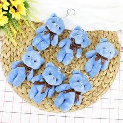 Fiyonklu Peluş Ayıcık Anahtarlık Koyu Mavi 12'li Paket - 2