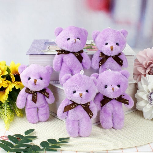 Fiyonklu Peluş Ayıcık Anahtarlık Lila 12'li Paket - 1