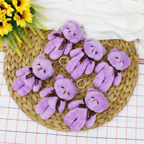 Fiyonklu Peluş Ayıcık Anahtarlık Lila 12'li Paket - 2