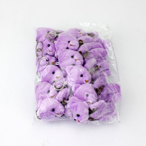 Fiyonklu Peluş Ayıcık Anahtarlık Lila 12'li Paket - 3