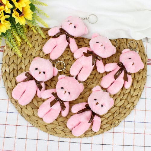 Fiyonklu Peluş Ayıcık Anahtarlık Pembe 12'li Paket - 2