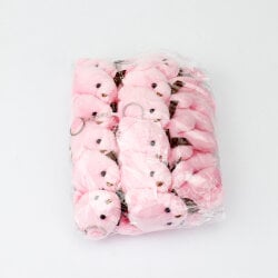 Fiyonklu Peluş Ayıcık Anahtarlık Pembe 12'li Paket - 3