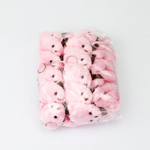 Fiyonklu Peluş Ayıcık Anahtarlık Pembe 12'li Paket - 3