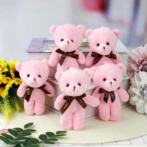 Fiyonklu Peluş Ayıcık Anahtarlık Pembe 12'li Paket - 1
