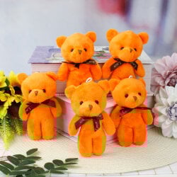 Fiyonklu Peluş Ayıcık Anahtarlık Turuncu 12'li Paket - 1