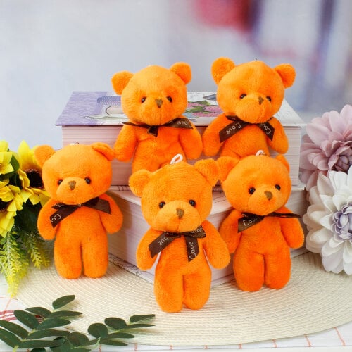 Fiyonklu Peluş Ayıcık Anahtarlık Turuncu 12'li Paket - 1