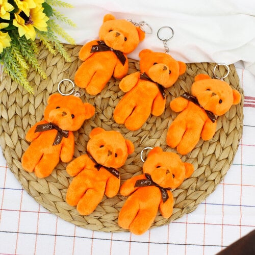 Fiyonklu Peluş Ayıcık Anahtarlık Turuncu 12'li Paket - 2