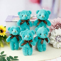 Fiyonklu Peluş Ayıcık Anahtarlık Yeşil 12'li Paket - 1