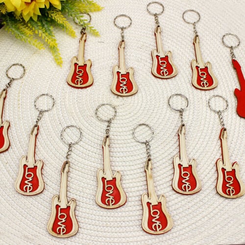 Gitar Ahşap Anahtarlık 12'li Paket - 2