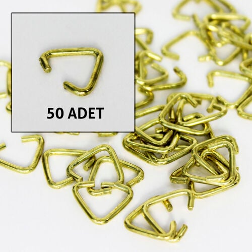 Gold Renk Anahtarlık Üçgen Halka 50'Li Paket - Kare Dekor