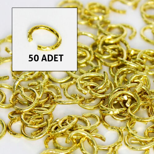 Gold Renk Anahtarlık Yuvarlak Halka 50'Li Paket - Kare Dekor