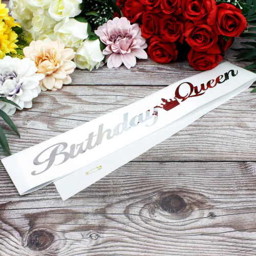 Gold Yazı Birthday Queen Beyaz Renk Kuşak - 1