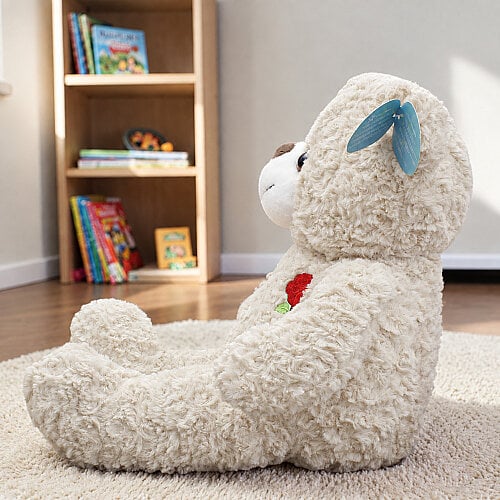 Gül Nakışlı Peluş Ayı Krem 55 cm - Toptanalim (1)