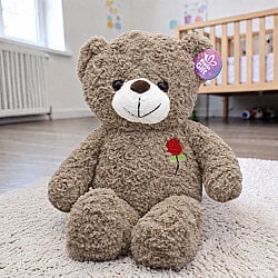 Gül Nakışlı Peluş Ayı Vizon 55 cm - 1